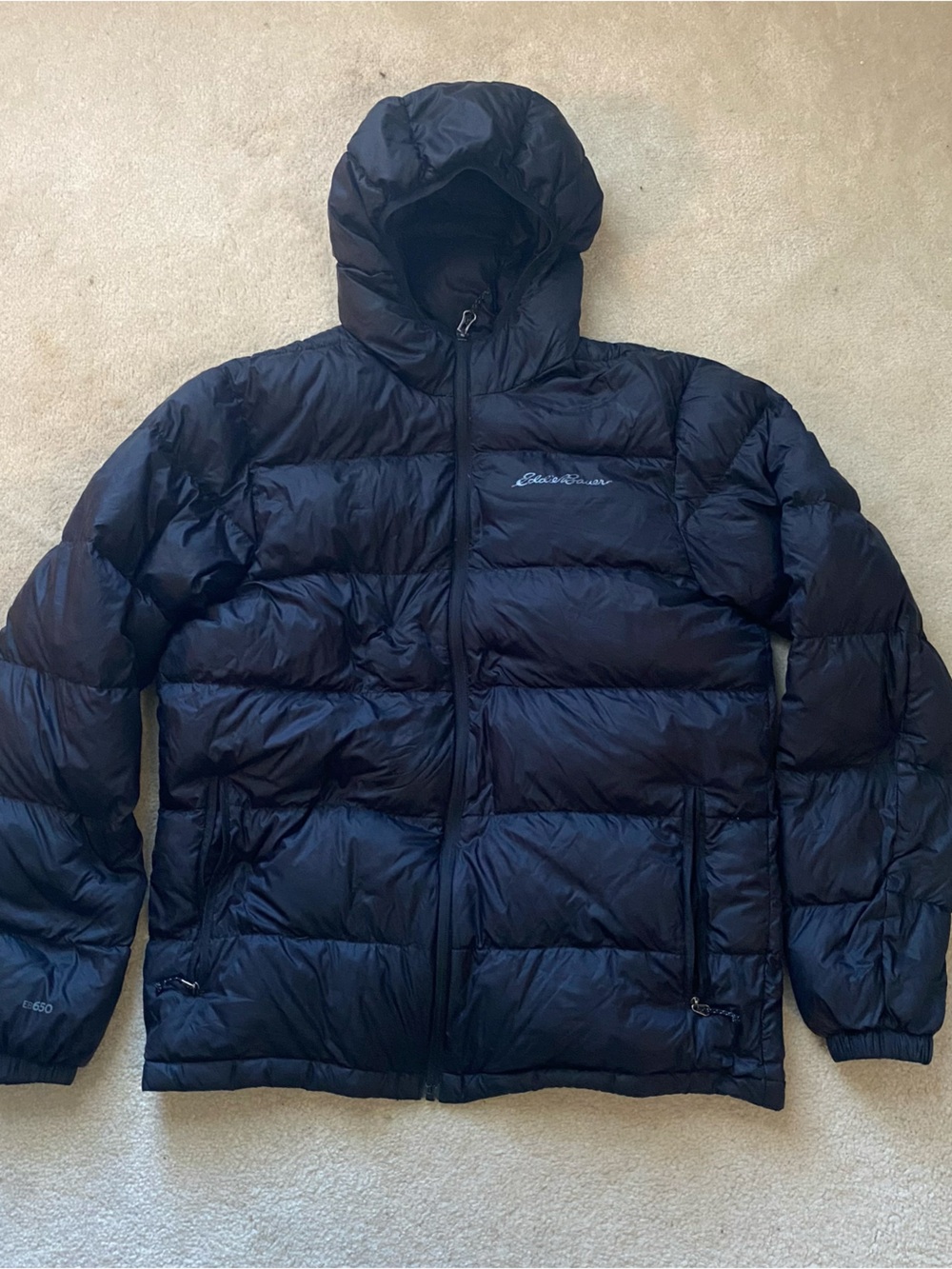 Eddie Bauer Down 650 Black Down Insulated Full Zip Puffer Hooded Jacket Medium